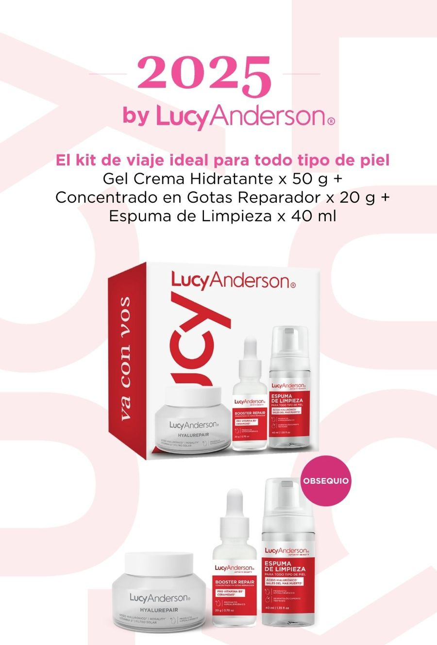 LUCY ANDERSON SET TRAVEL SIZE INFINITE BEAUTY  - GEL CREMA, CONCENTRADO Y ESPUMA